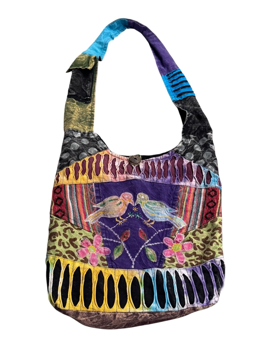 Rising International Embroidered Bird Print Hobo Bag Boho Gypsy Hippie